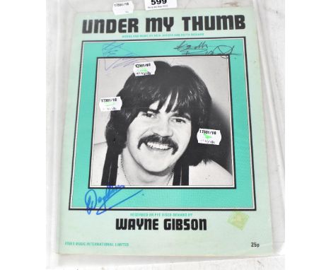 MICK JAGGER & KEITH RICHARDS; 'Under My Thumb', a music score sheet bearing both their signatures and that of Wayne Gibson.We