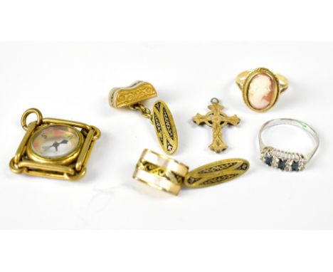 Various items of gold and other jewellery, to include a 9ct gold cameo ring, size N, a small 9ct gold cross pendant, length 2