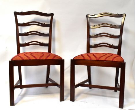 Twelve modern Reprodux Hepplewhite-style ladder back chairs, with drop-in covered seats (12).
