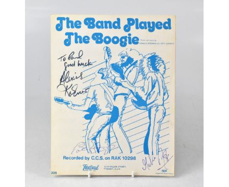 ALEXIS KORNER; 'The Band Played the Boogie', music score bearing the music star's signature to the cover.We have not authenti