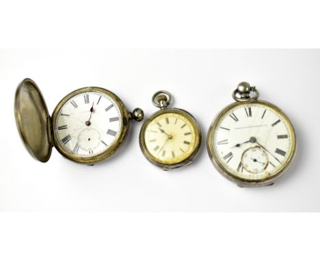 Three hallmarked silver pocket watches to include two open face examples, largest Elgin national Watch Co, and a C Viollier f