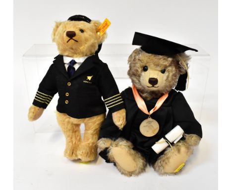 STEIFF; two collectors' teddy bears, 'The Graduate' with growler, limited edition 2009, no.663000, and 'Concorde Pilot', no.0