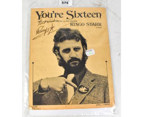 RINGO STARR; 'You're Sixteen', a music score bearing his signature to the cover.We have not authenticated this signature, ple