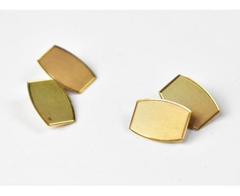 A pair of gentlemen's 1930s Art Deco 9ct gold cufflinks with engine turned decoration, combined approx 4.7g.