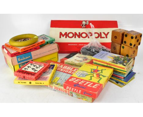 Various vintage toys to include Monopoly, Junior Scrabble, PGP boxed party games including 'Brrrr!', 'Skyflyers', Chad Valley