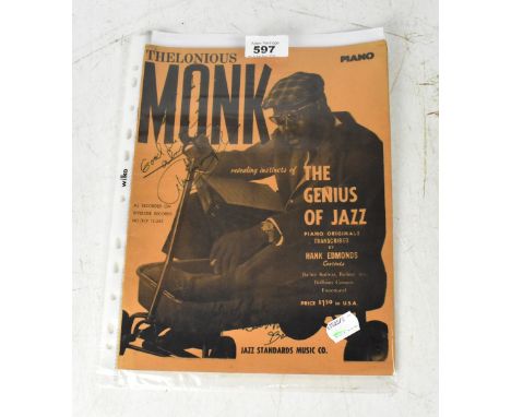 THELONIOUS MONK; 'Revealing Instincts of the Genius of Jazz', bearing the star's signature and a further signature to the cov