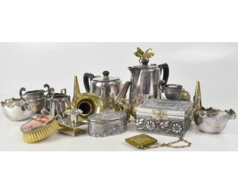 A quantity of mixed metal, mainly EPNS white metal, to include epergne vases, jewellery boxes, trinket boxes, teapot and hot 