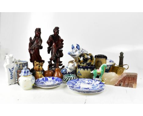 A quantity of various ceramics to include blue and white examples, a large 19th century ceramic mug, two Austria Amphora deco