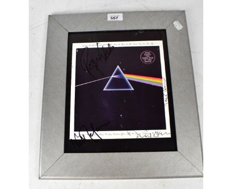 PINK FLOYD; an album cover bearing the signatures of the four band members, framed.We have not authenticated these signatures
