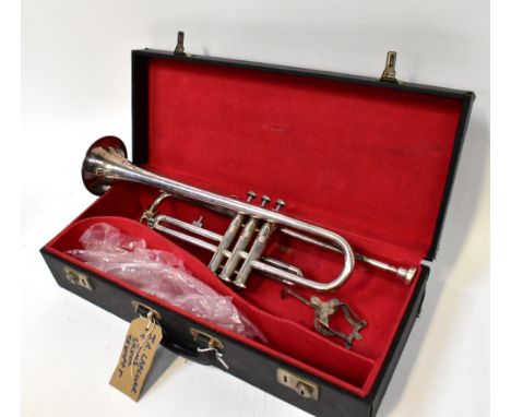 J R LAFLUAR; a silver plated trumpet in case.