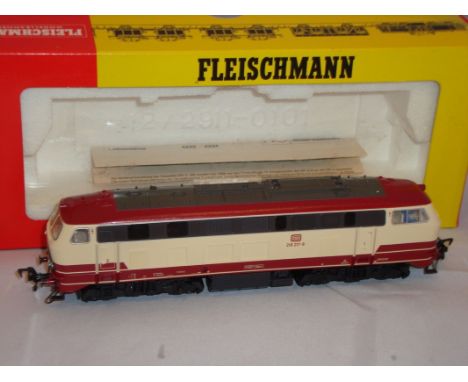 An HO Gauge Fleischmann 4234 DB, Class BR218 Diesellok/diesel loco in red/cream, numbered 218 217-8 - VG-E in G-VG box