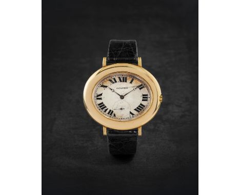 MOVADO. RARE MONTRE BRACELET SURDIMENSIONNE EN OR JAUNE 18K (750) DE FORME OVALE MOUVEMENT MECANIQUEMOVADO. A RARE AND UNUSUA