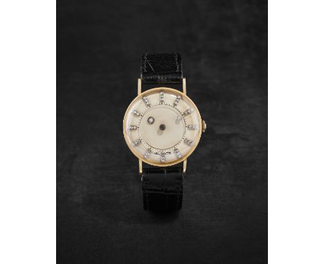 LECOULTRE &amp; VACHERON CONSTANTIN. RARE MONTRE BRACELET EN OR JAUNE 14K (585) A CADRAN MYSTERE ET DIAMANTS MOUVEMENT MECANI