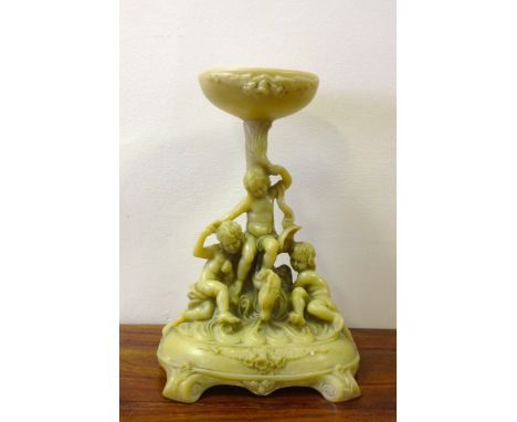 A faux jade Neo-Classical style candle holder. 32cm