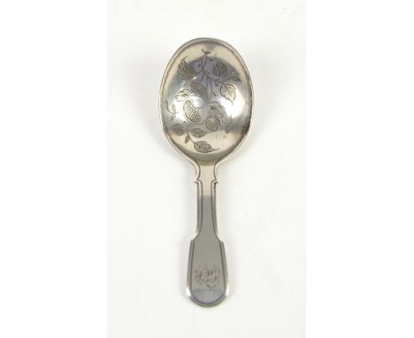 Floral engraved silver caddy spoon by JB London 1802