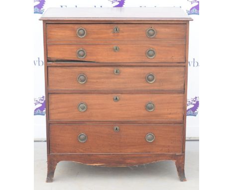 19th century mahogany secretaire chest, with secretaire over three long graduated drawers on bracket feet, 109cm x 96cm x 58.