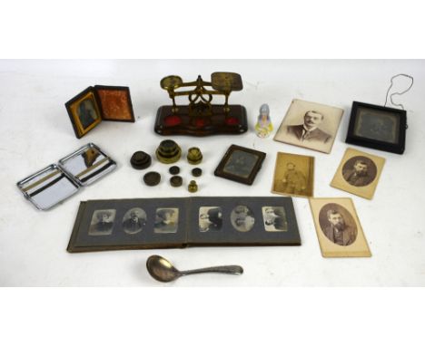 Three daguerreotypes, set of scales, and other items  