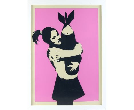 After Banksy, Bomb Hugger, limited edition screenprint in colours, rubber stamp of West Country Prince and numbered 86/500 ve