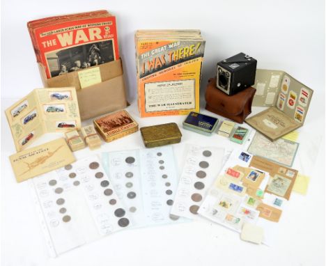 Collectables to include, Henry Cooper Autograph, coins, stamps, cigarette cards, War magazines, 1914 Christmas tin and Browni