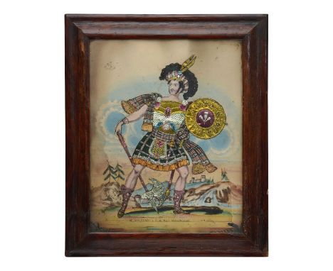 An early Victorian tinsel print,entitled 'Mr Macready as Rob Roy MacGregor, London Pub by A Park, 47 Leonard S' Finsbury', de