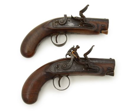 A pair of flintlock pistols, Samuel Nock, London, circa 1815, walnut stock and heavy overcoat, signed flat-top barrel and loc