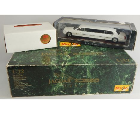 Various die-cast, comprising of a Maisto 1:12 scale Jaguar XJ220 1992 addition, 49cm wide, a 1936 Models of Yesteryear Leylan