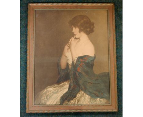 After Gabriel Nicolet.  Portrait of a naive young girl, colour print in a painted frame, image size 49cm x 38cm.