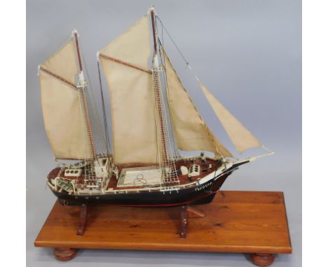 A scale model of the two masted ship The Penguin, entirely made from scratch using plywood, etc., the ship 78cm long, the sta