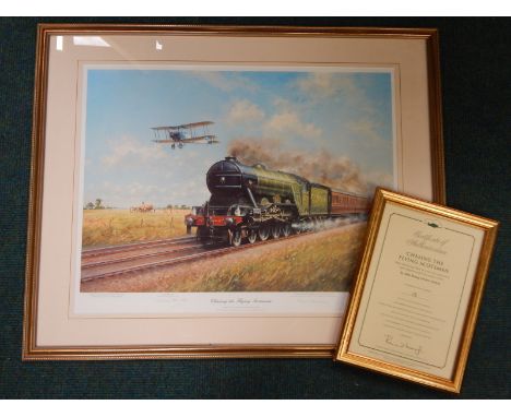 After John Young.  Chasing The Flying Scotsman, signed limited edition print no. 18/500, 47cm x 62cm.