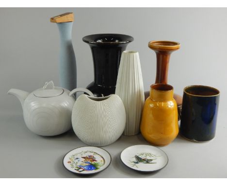 A quantity of Studio ceramics, to include a Rosenthal ribbed rose, a similar German vase, a Hornsea teapot, an Arthur Wood, G