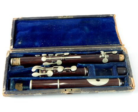 A late 19thC crocus wood Siccama patent flute, by S.A Chappell of 52 New Bond Street London, with silver plated mounts, case 