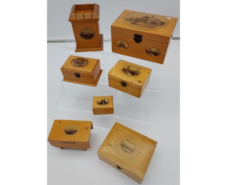 A Lot of 7 various Mauchline ware items to include banks and trinket boxes. 