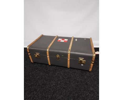 Vintage wooden bound travel trunk 