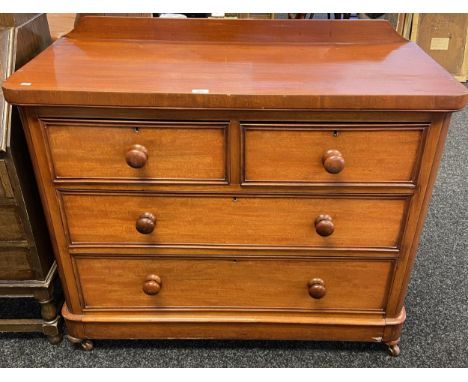 A 19th century two over two chest of drawers, supported on ceramic castor feet. [90x100x50cm] 