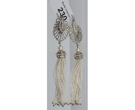 A pair of silver CZ &amp; pearl drop earrings 