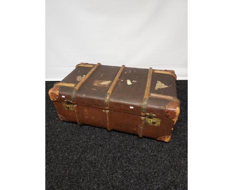 Vintage wooden bound travel trunk 