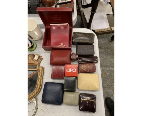 A QUANTITY OF MAINLY VINTAGE EMPTY JEWELLERY BOXES  TO INCLUDE OMEGA