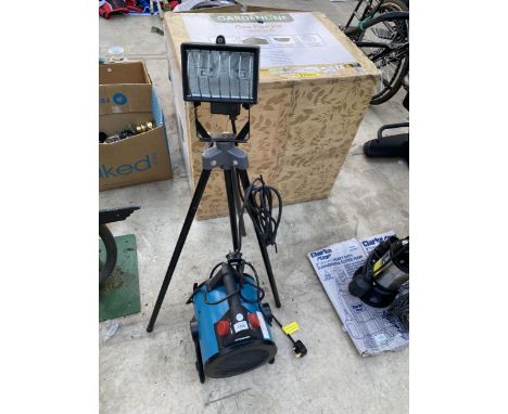 A TRIPOD WORK LIGHT AND AN ERBAUER HEATER