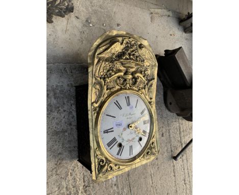 A VINTAGE BRASS AND ENAMEL GRANDFATHER CLOCK FACE BEARING THE NAME E.LE.BAGOUSSE
