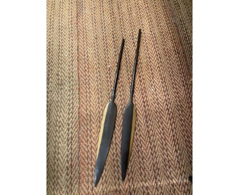 TWO VINTAGE HAND CARVED AFRICAN SPEARS