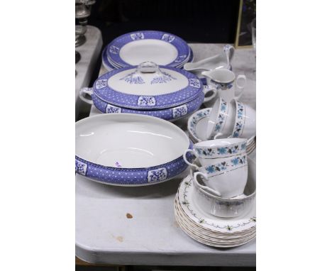 A QUANTITY OF TILLSON DINNERWARE TO INCLUDE TUREENS AND PLATES, PLUS CUPS AND SAUCERS