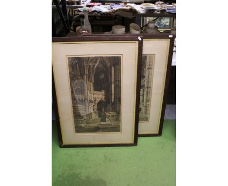 TWO LARGE VINTAGE PRINTS OF THE INNER ARCHITECTURE OF CHURCHES/CATHEDRALS, 69CM X 95CM