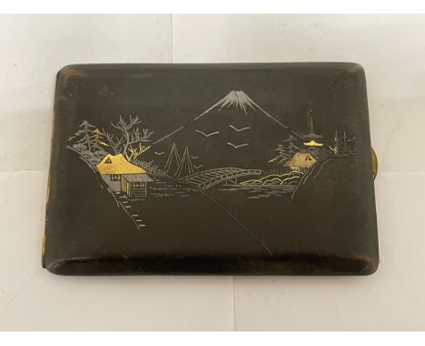 A VINTAGE JAPANESE DAMASCENE 'MOUNT FUJI' CIGARETTE CASE