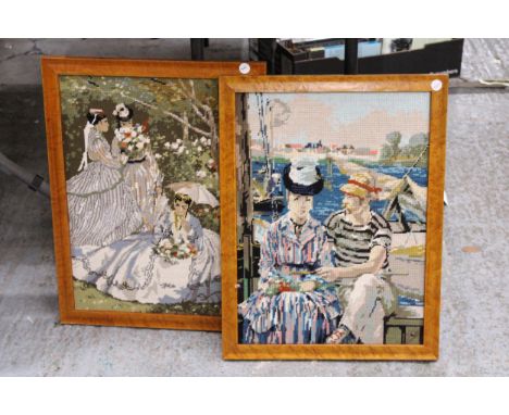 TWO FRAMED TAPESTRIES OF VINTAGE LADIES, ETC