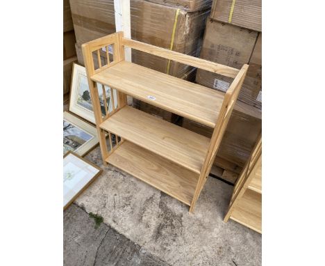 A THREE TIER WOODEN FOLDING SHELF UNIT