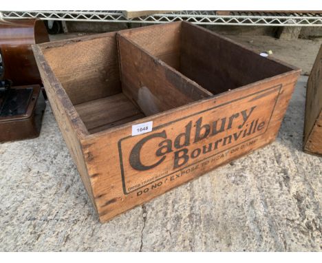 A VINTAGE CADBURY BOURNVILLE WOODEN MONOGRAMED BOX