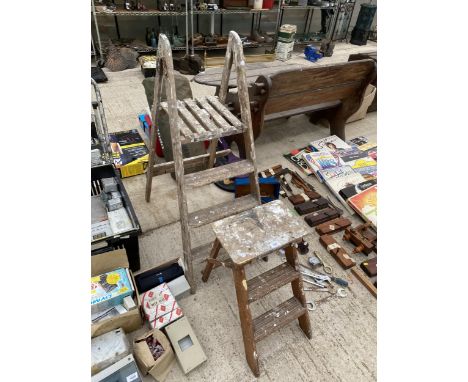 TWO SMALL VINTAGE WOODEN STEP LADDERS