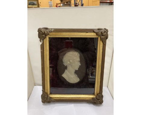 A VINTAGE FRAMED WAX SILHOUETTE, 27CM X 32CM