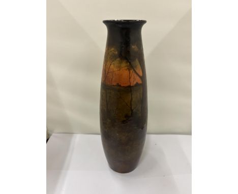 A VINTAGE ROYAL DOULTON, KELSALL SIGNED VASE, WITH POINTER DOGS PATTERN, HEIGHT 28CM