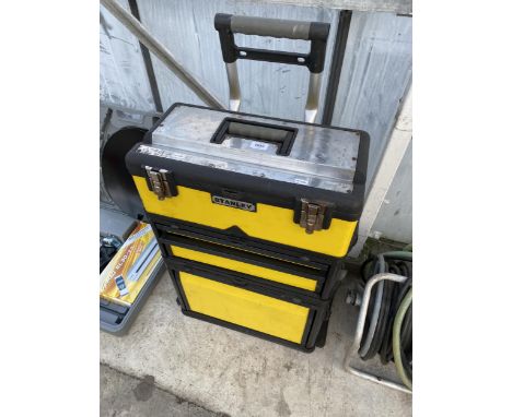 A STANLEY TWO WHEELED STACKING TOOL BOX TROLLEY